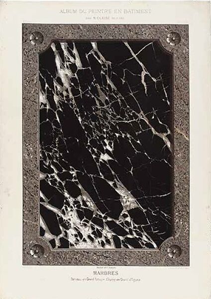 “Marbles”
Plate XXX, Album du peintre en bâtiment: Travaux élémentaires. Deuxième partie, Bois, marbres, lettres, Nicolas Glaise (French, 1825–1888), Chromolithograph 