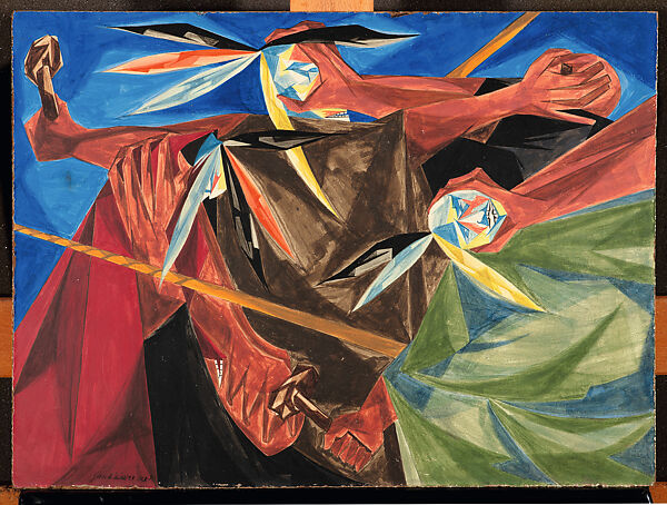 Rally Mohawks! Bring out your axes and tell King George we'll pay no taxes on his foreign tea....-a song of 1773, Jacob Lawrence (American, Atlantic City, New Jersey 1917–2000 Seattle, Washington), Tempera on hardboard 