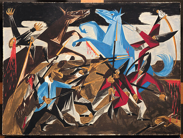 ...again the rebels rushed furiously on our men. -a Hessian soldier, Jacob Lawrence (American, Atlantic City, New Jersey 1917–2000 Seattle, Washington), Egg tempera on hardboard 