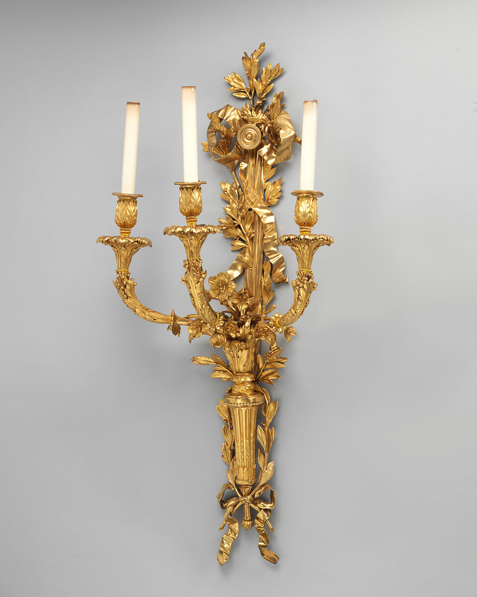 Three-branch wall light (one of a pair) (bras de lumière), Gilt bronze, French, Paris
