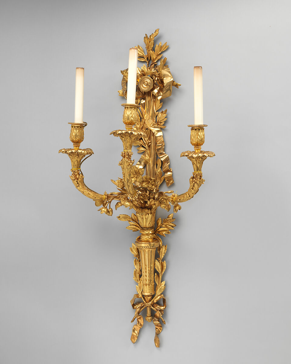 Three-branch wall light (one of a pair) (bras de lumière), Gilt bronze, French, Paris 