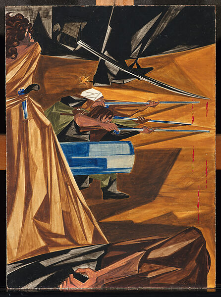 And a Woman Mans a Cannon, Jacob Lawrence (American, Atlantic City, New Jersey 1917–2000 Seattle, Washington), Egg tempera on hardboard 