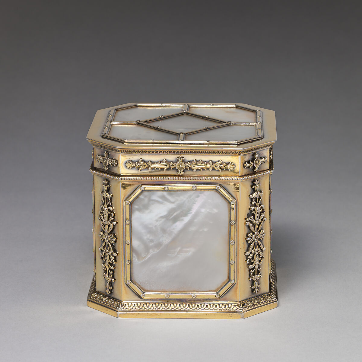 Medium square box, André Aucoc, Silver gilt, mother-of-pearl, French (Paris) 