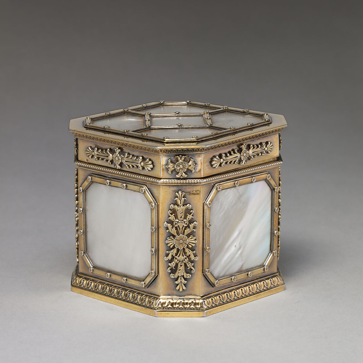 Small square box, André Aucoc, Silver gilt, mother-of-pearl, French (Paris) 