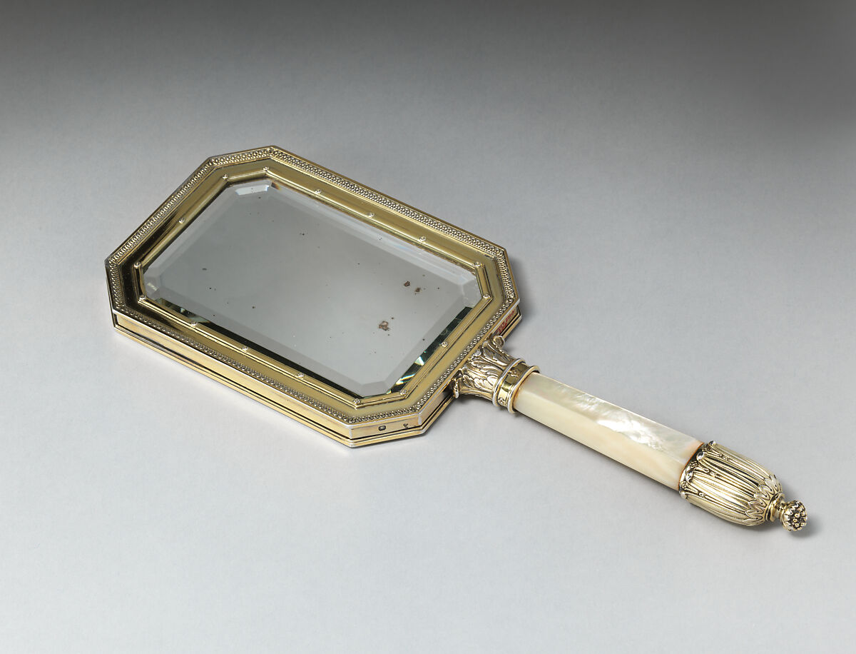 Hand mirror, André Aucoc, Silver gilt, mother-of-pearl, French (Paris)