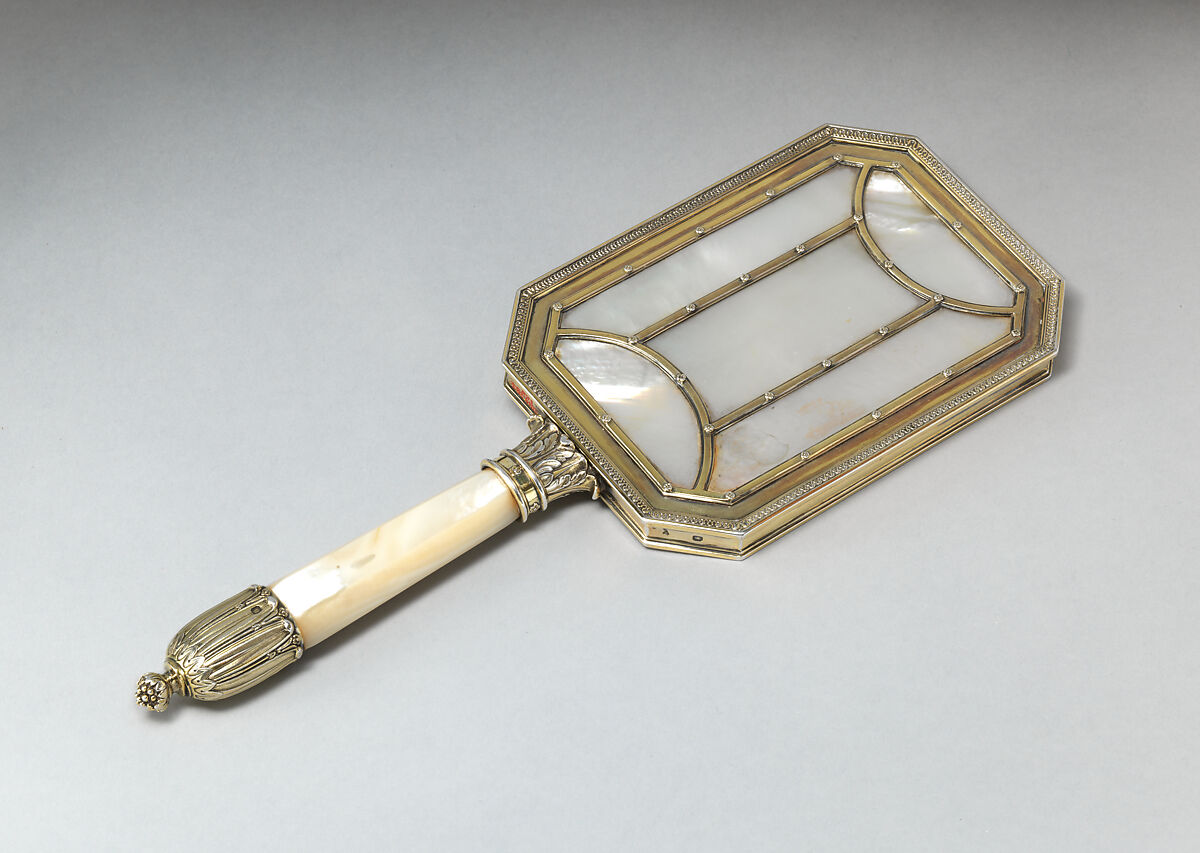 Hand mirror, André Aucoc, Silver gilt, mother-of-pearl, French (Paris) 