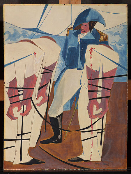 Thousands of American citizens have been torn from their country and from everying dear to them: they have been dragged on board ships of ward of a foreign nation. -Madison, 1 June 1812, Jacob Lawrence (American, Atlantic City, New Jersey 1917–2000 Seattle, Washington), Egg tempera on hardboard 
