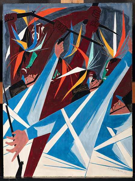 Listen, Father! The Americans have not yet defeated us by land; neither are we sure they have done so by water--we therefore wish to remain here and fight our enemy... Tecumseh to the British, Tippecanoe, 1811, Jacob Lawrence (American, Atlantic City, New Jersey 1917–2000 Seattle, Washington), Egg tempera on hardboard 