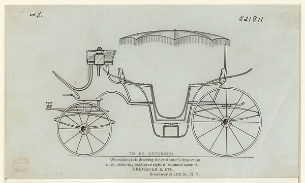 Vis-a-Vis #21811 with Parasol top from Bound Book of Carriage Designs, Ink, graphite, printed text on tracing paper. 