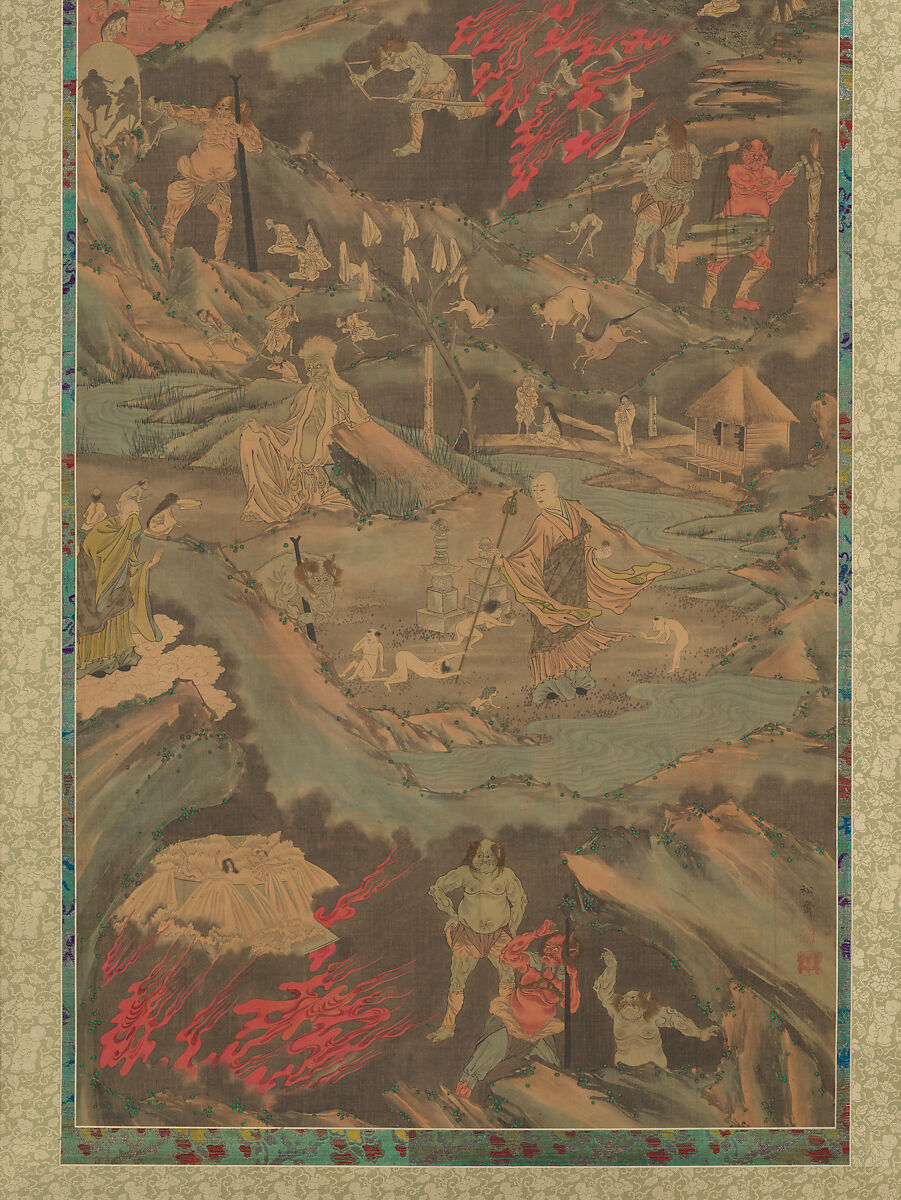 Scenes of the Buddhist Hell, Shōsai 松斎 (Japanese, active second half of the 19th century), Hanging scroll; ink and color on silk, Japan