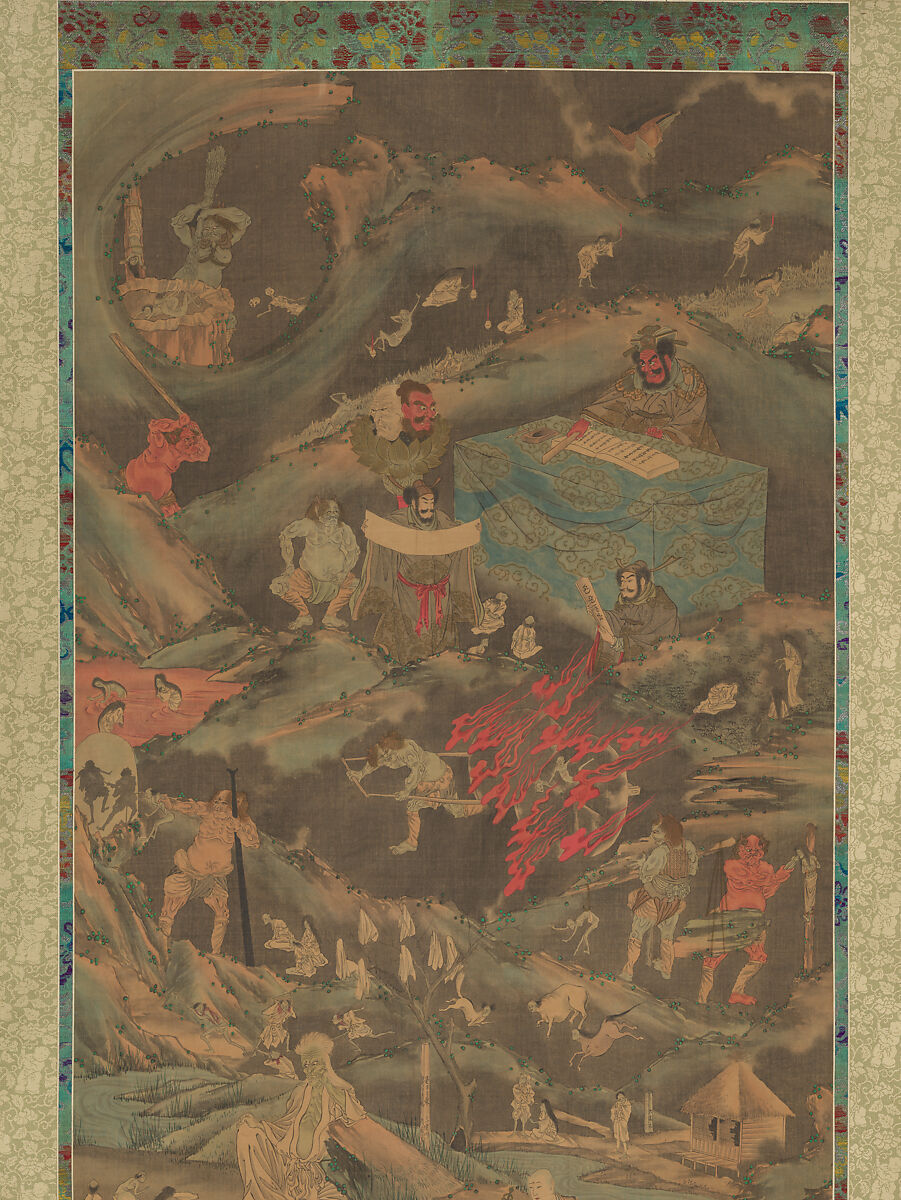 Scenes of the Buddhist Hell, Shōsai 松斎 (Japanese, active second half of the 19th century), Hanging scroll; ink and color on silk, Japan