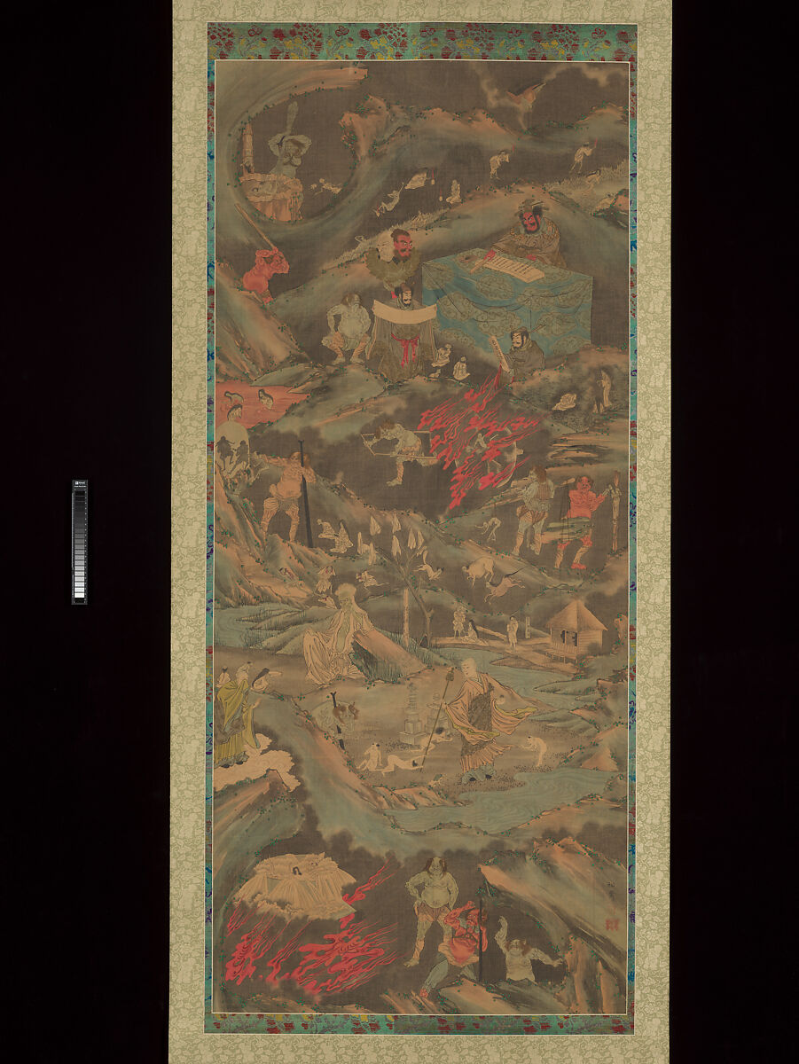 Scenes of the Buddhist Hell, Shōsai 松斎 (Japanese, active second half of the 19th century), Hanging scroll; ink and color on silk, Japan 
