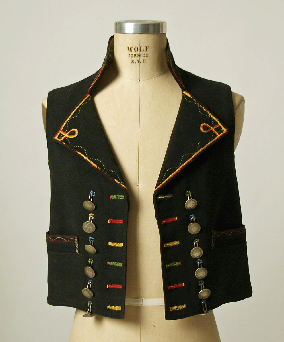 Ensemble, wool, linen, metal, Spanish