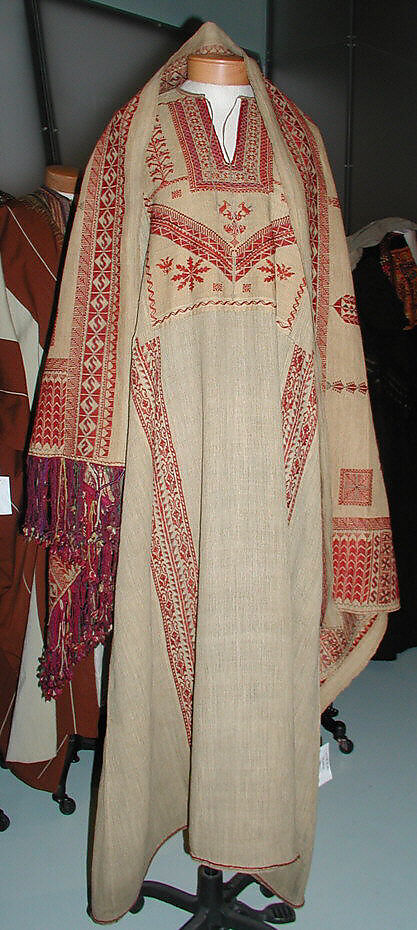 Ensemble, Linen, cotton, metal; embroidered