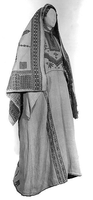 Ensemble, Linen, cotton, metal; embroidered