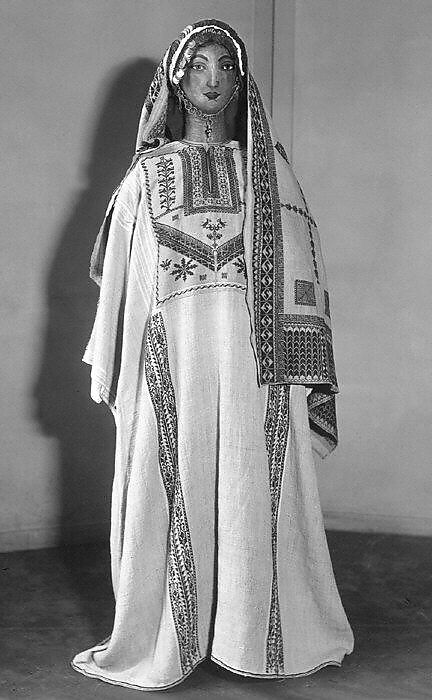 Ensemble, Linen, cotton, metal; embroidered