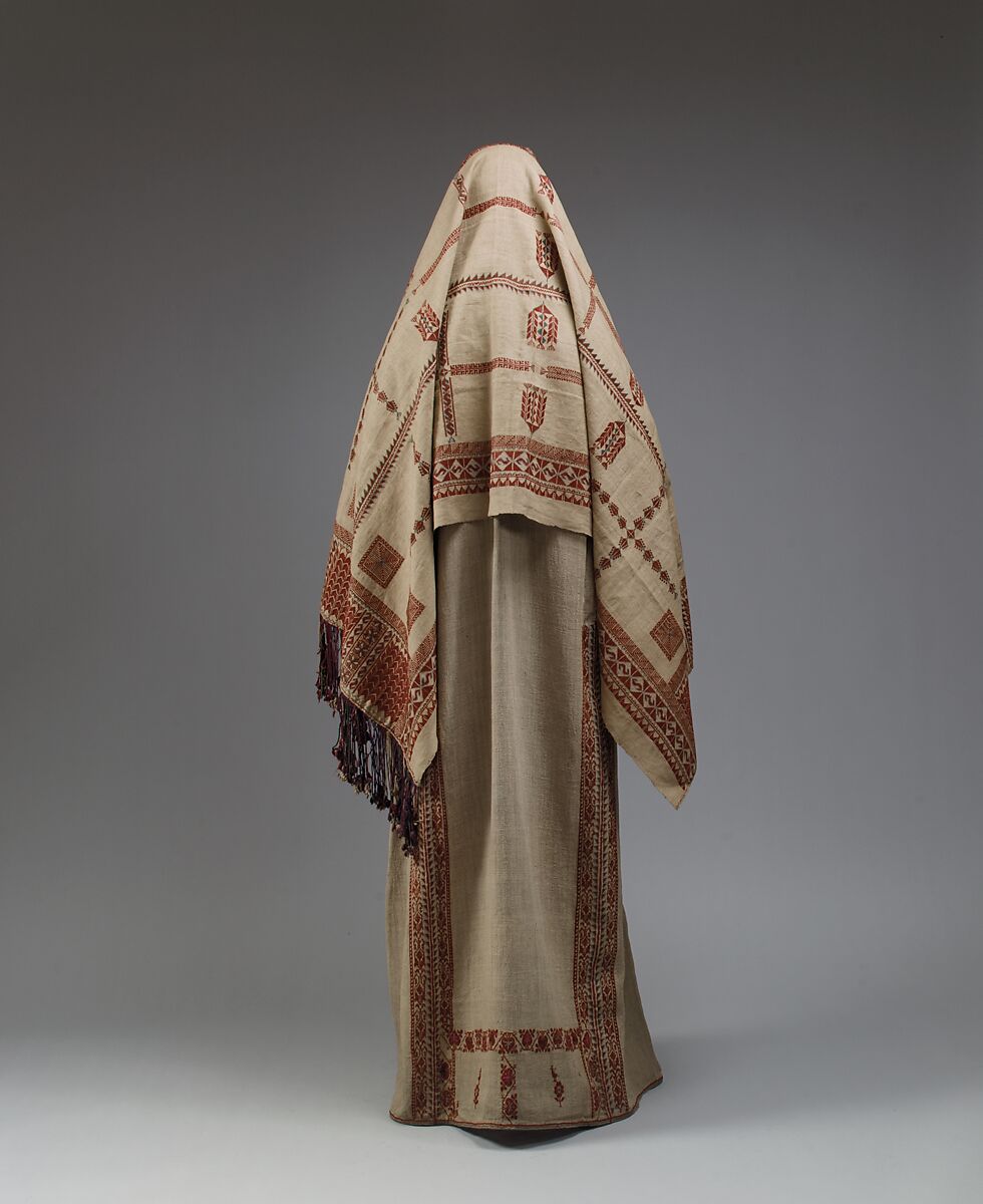 Ensemble, Linen, cotton, metal; embroidered