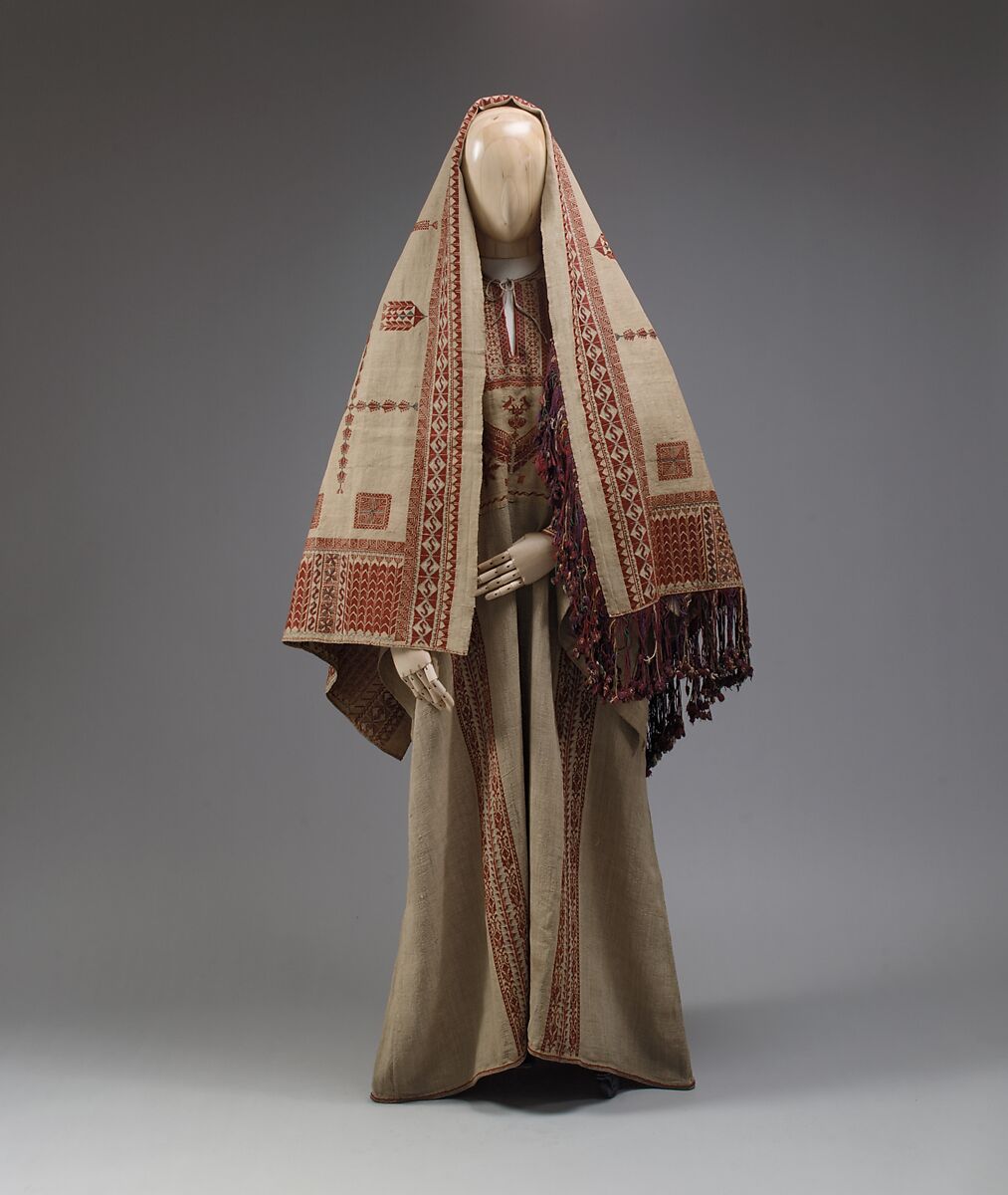 Ensemble, Linen, cotton, metal; embroidered 