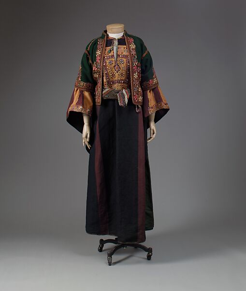 Ensemble, Wool, cotton, metal, metal wrapped thread; embroidered 