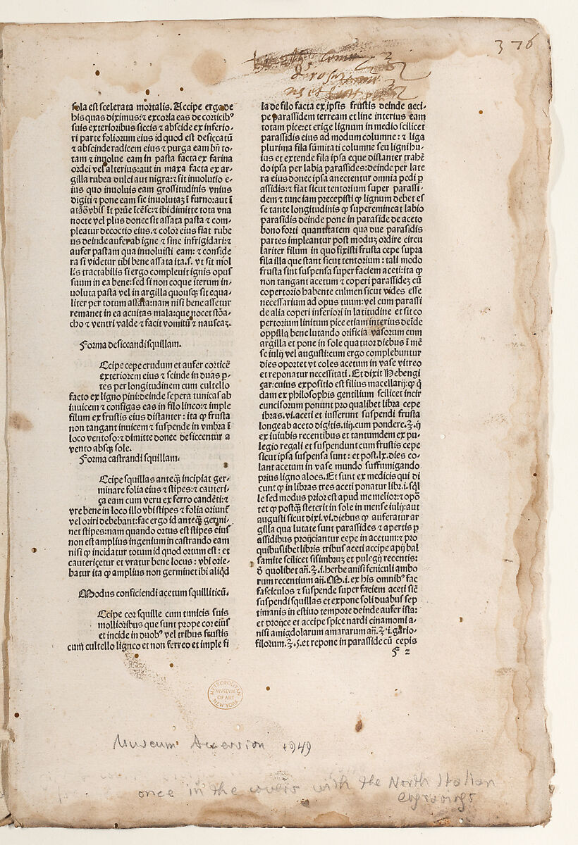 A peasant going to market, Anonymous, Italian, 15th century, Engraving with hand coloring and manuscript additions throughout, pasted to the inside cover of a medical book