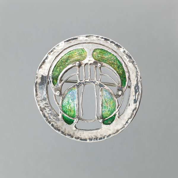 Round brooch with green enamel, Attributed to Frances McNair (British (born Scotland), 1873–1921), Silver, enamel, Scottish, probably Glasgow 