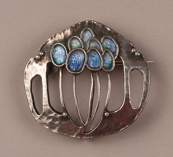 Round brooch with blue enamel flowers, Attributed to Frances McNair (British (born Scotland), 1873–1921), Silver, enamel, Scottish, probably Glasgow