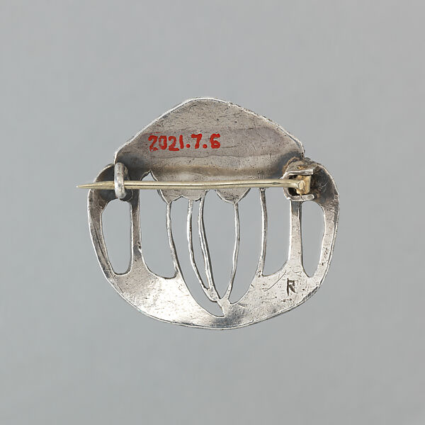 Round brooch with blue enamel flowers, Attributed to Frances McNair (British (born Scotland), 1873–1921), Silver, enamel, Scottish, probably Glasgow