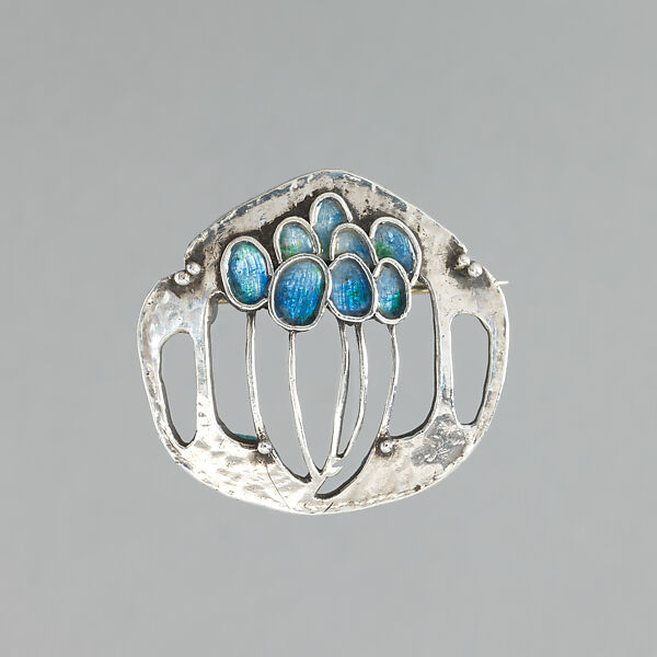 Round brooch with blue enamel flowers, Attributed to Frances McNair (British (born Scotland), 1873–1921), Silver, enamel, Scottish, probably Glasgow 