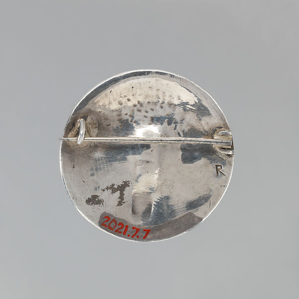 Round brooch with three Mackintosh styled roses in orange and green enamel, Attributed to Frances McNair (British (born Scotland), 1873–1921), Silver, enamel, Scottish, probably Glasgow