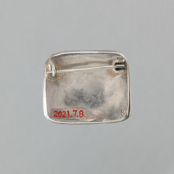 Rectangle brooch with stylized flower (?) in green, orange, blue enamel, Attributed to Frances McNair (British (born Scotland), 1873–1921), Silver, enamel, Scottish, probably Glasgow