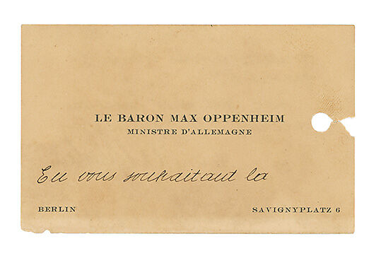 Calling card of Baron von Oppenheim, Printed notecard with ink 