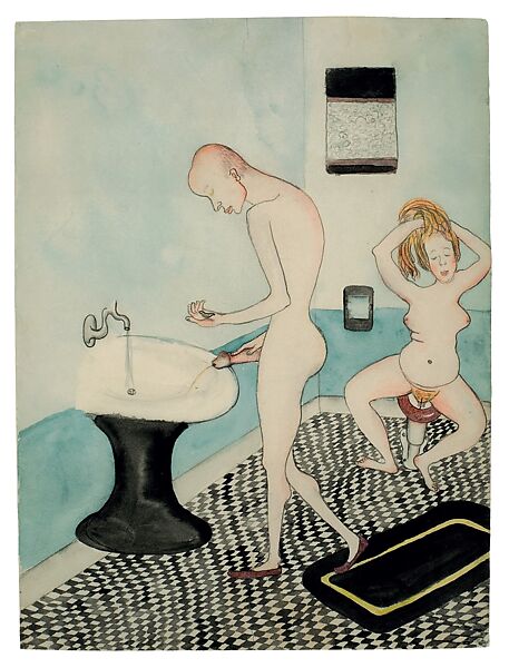 Untitled (Alice Neel and John Rothschild in the Bathroom), Alice Neel (American, Merion Square, Pennsylvania 1900–1984 New York), Watercolor on paper 