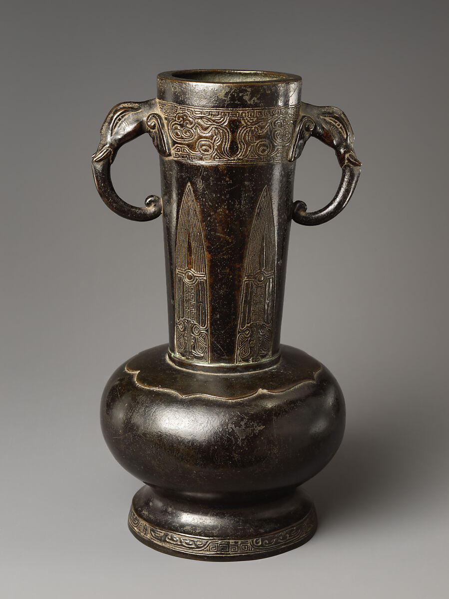 Vase with elephant-headed handles, Copper alloy, China