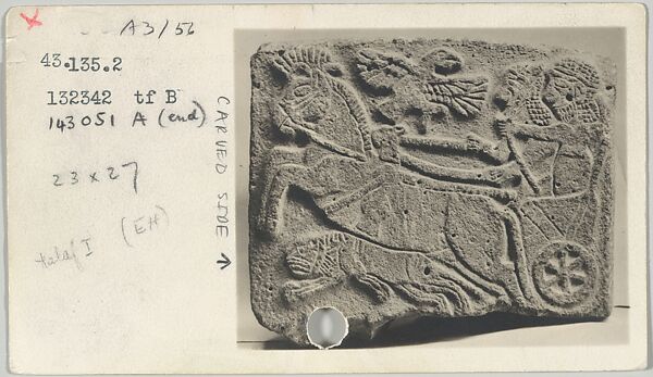 Catalogue cards of orthostat relief: lion-hunt scene, Card with ink, pencil and photograph 