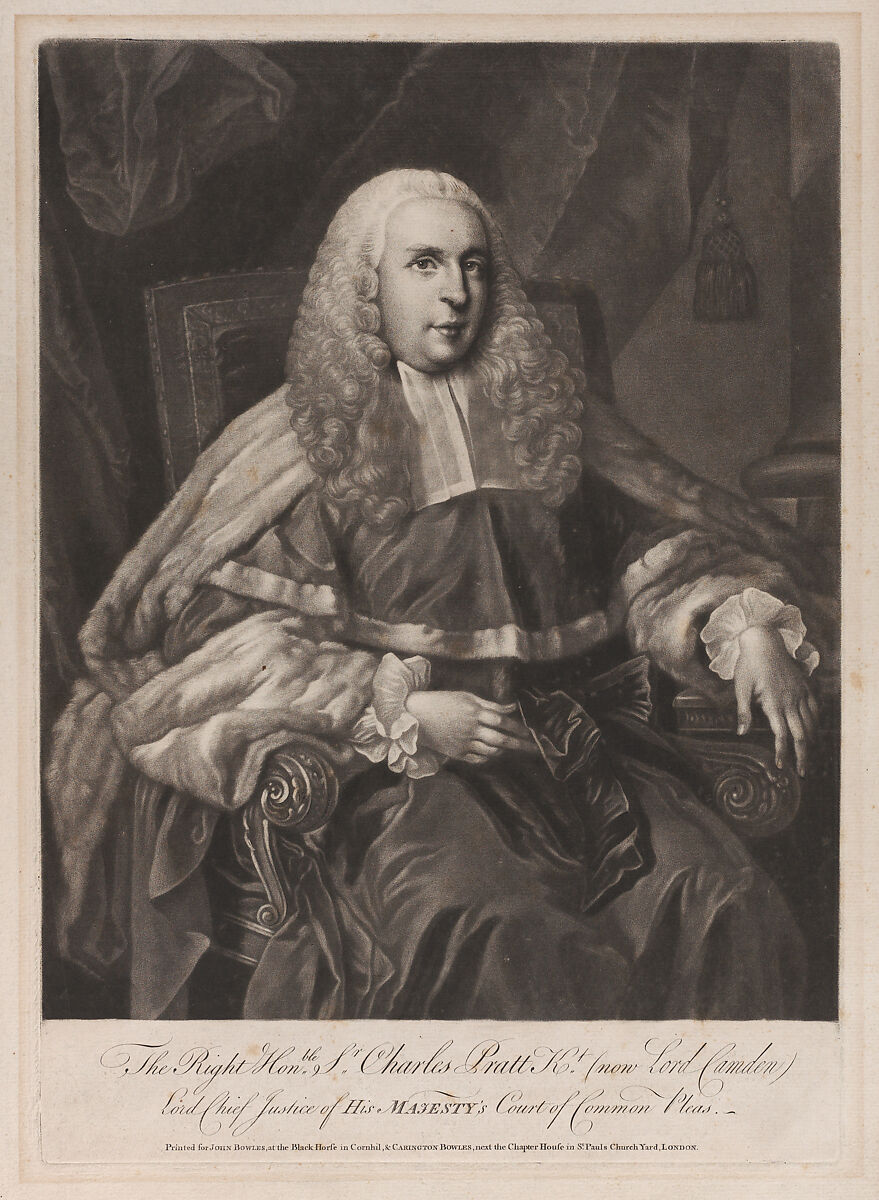 The Right Honorable Sir Charles Pratt, Knight, now Lord Camden, John Faber, the Younger (British, ca. 1695–1756)  , the head reworked by another hand, Mezzotint 