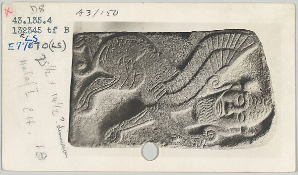 Catalogue cards of orthostat relief: winged human-headed lion, Card with ink, pencil and photograph 