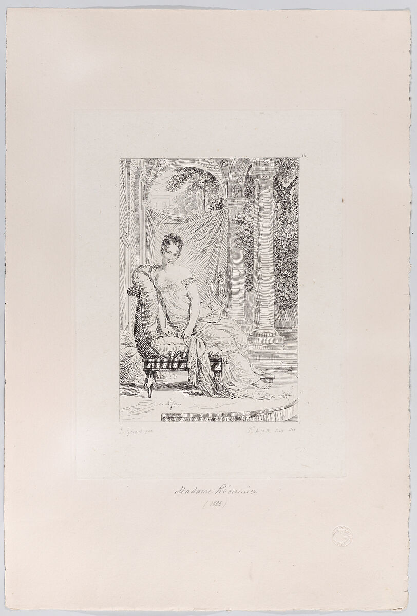 Madame Récamier, Pierre Michel Adam (French, 1799–1853), Etching 