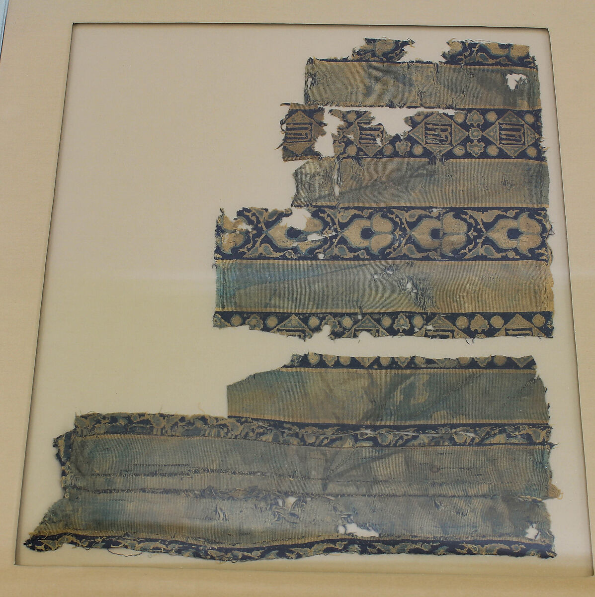 Three Textile Fragments in Two Mounts, Silk; double weave