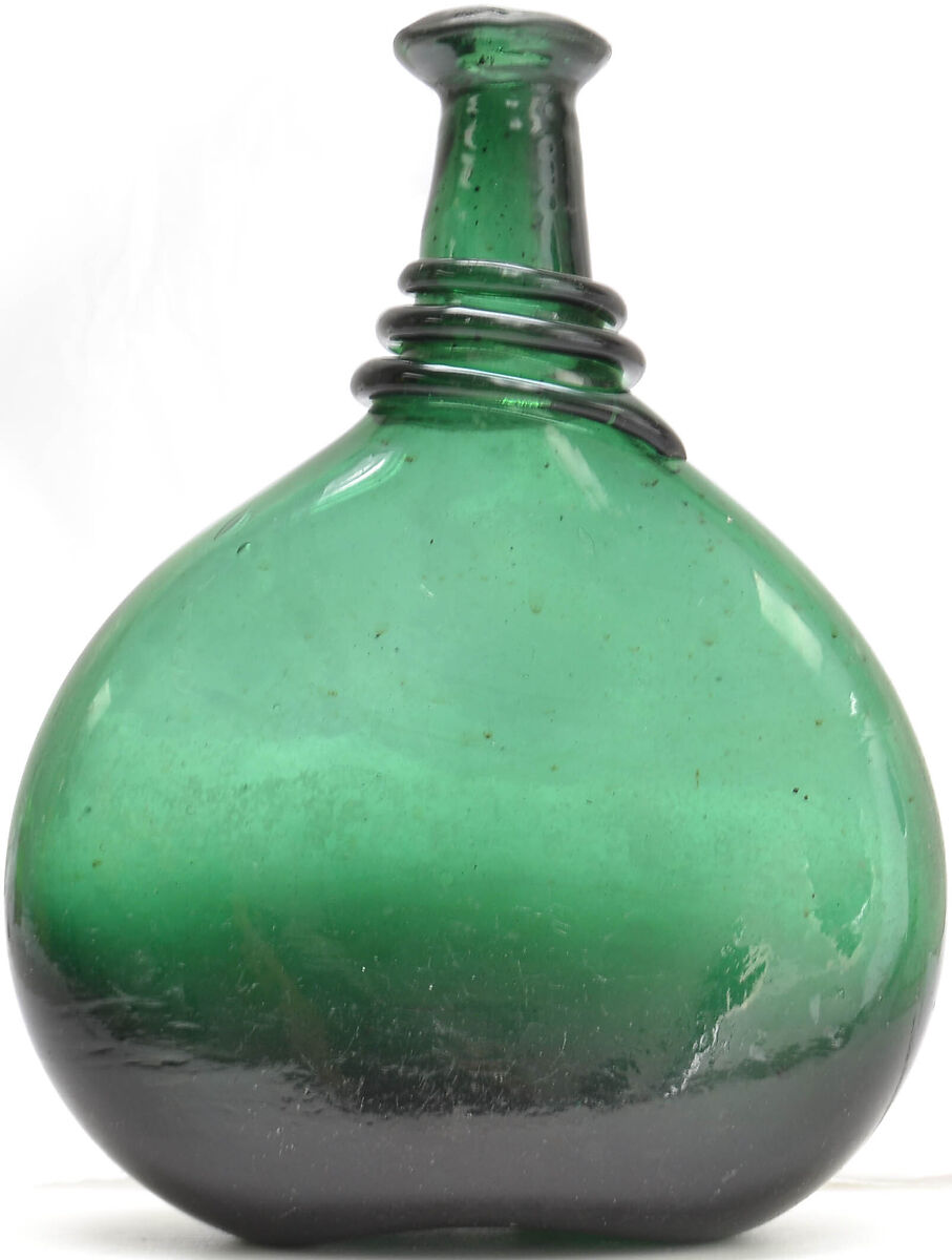 Camel-Back Bottle, Glass; applied decoration