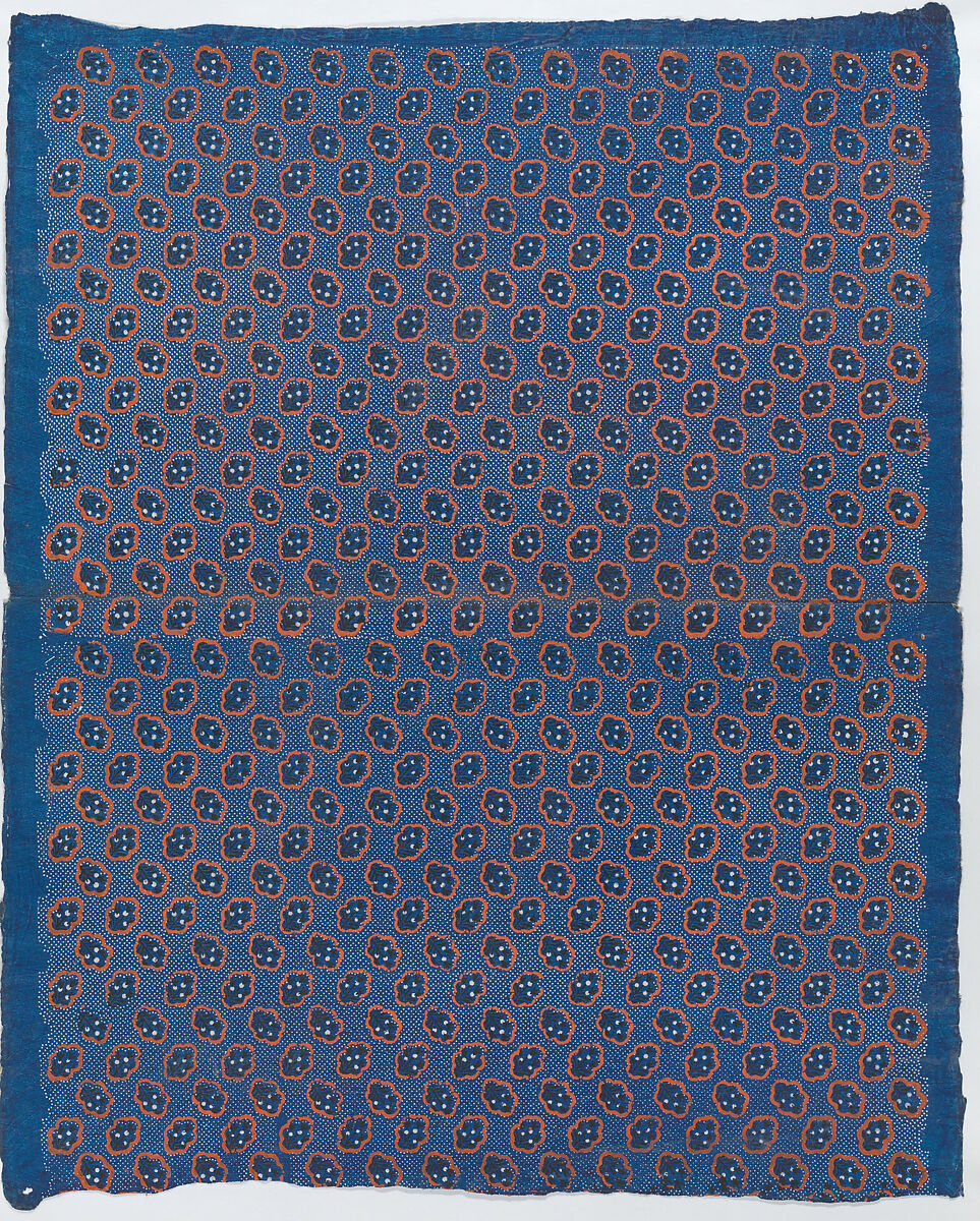 Blue sheet with two borders with a white floral and lace pattern, Anonymous  , Italian, late 18th-mid 19th century, Relief print (wood or metal) 
