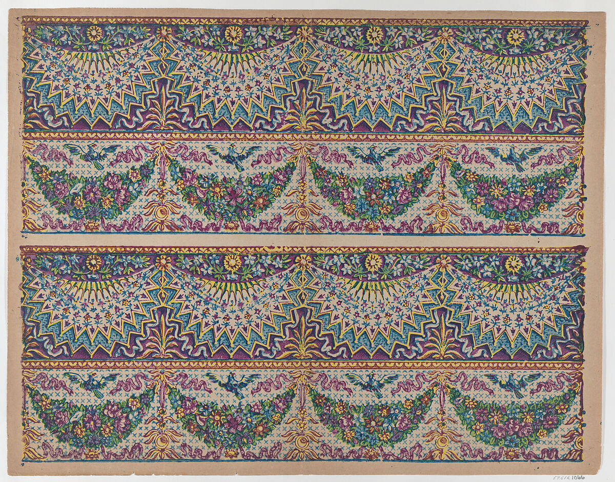 Sheet with five bouquets on a blue checkered background, Anonymous  , Italian, late 18th-mid 19th century, Relief print (wood or metal) 