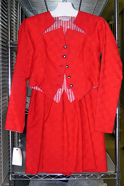 Ensemble, Geoffrey Beene (American, Haynesville, Louisiana 1927–2004 New York), (a) cotton, plastic, silk, metallic; (b) synthetic fiber; (c) cotton, synthetic: (d, e) synthetic fiber, plastic (foam), American