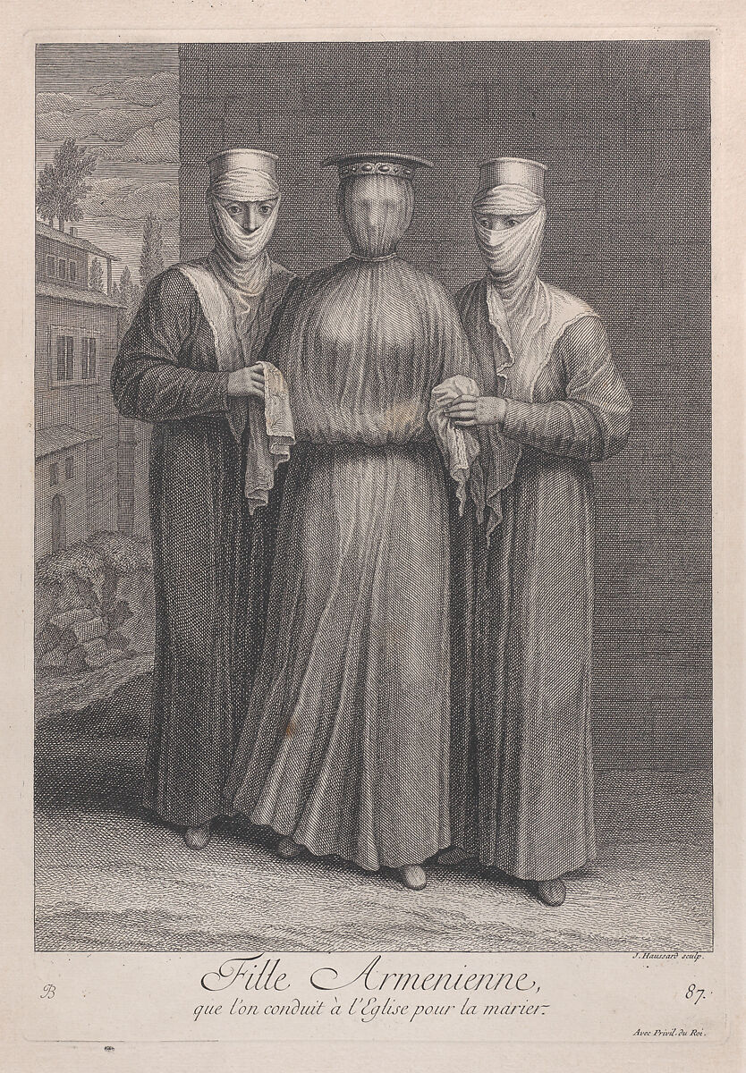 Fille Armenienne, que l'on conduit à l'Eglise pour la marier, plate 87 from "Recueil de cent estampes représentent differentes nations du Levant", After Jean Baptiste Vanmour (French, Valenciennes 1671–1737 Istanbul (Constantinople)), Etching and engraving 