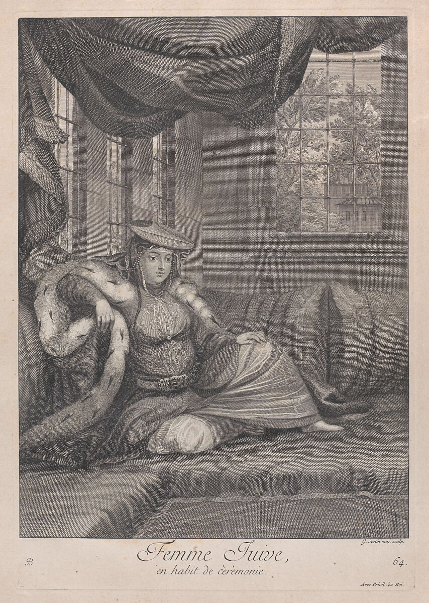 Femme Juive, en habit de cèrèmonie, plate 64 from "Recueil de cent estampes représentent differentes nations du Levant", After Jean Baptiste Vanmour (French, Valenciennes 1671–1737 Istanbul (Constantinople)), Etching and engraving 