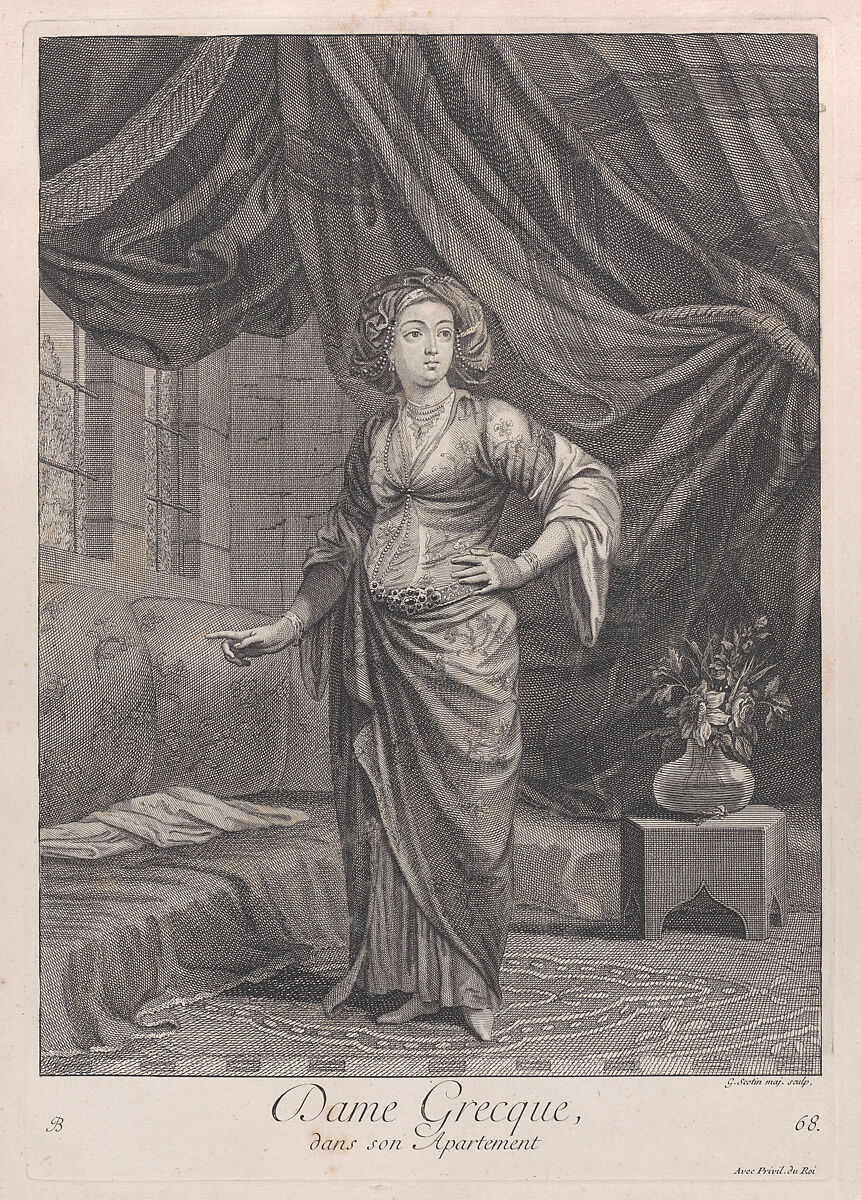 Dame Grecque, dans son Apartement, plate 68 from "Recueil de cent estampes représentent differentes nations du Levant", Jean Baptiste Vanmour  French, Etching and engraving