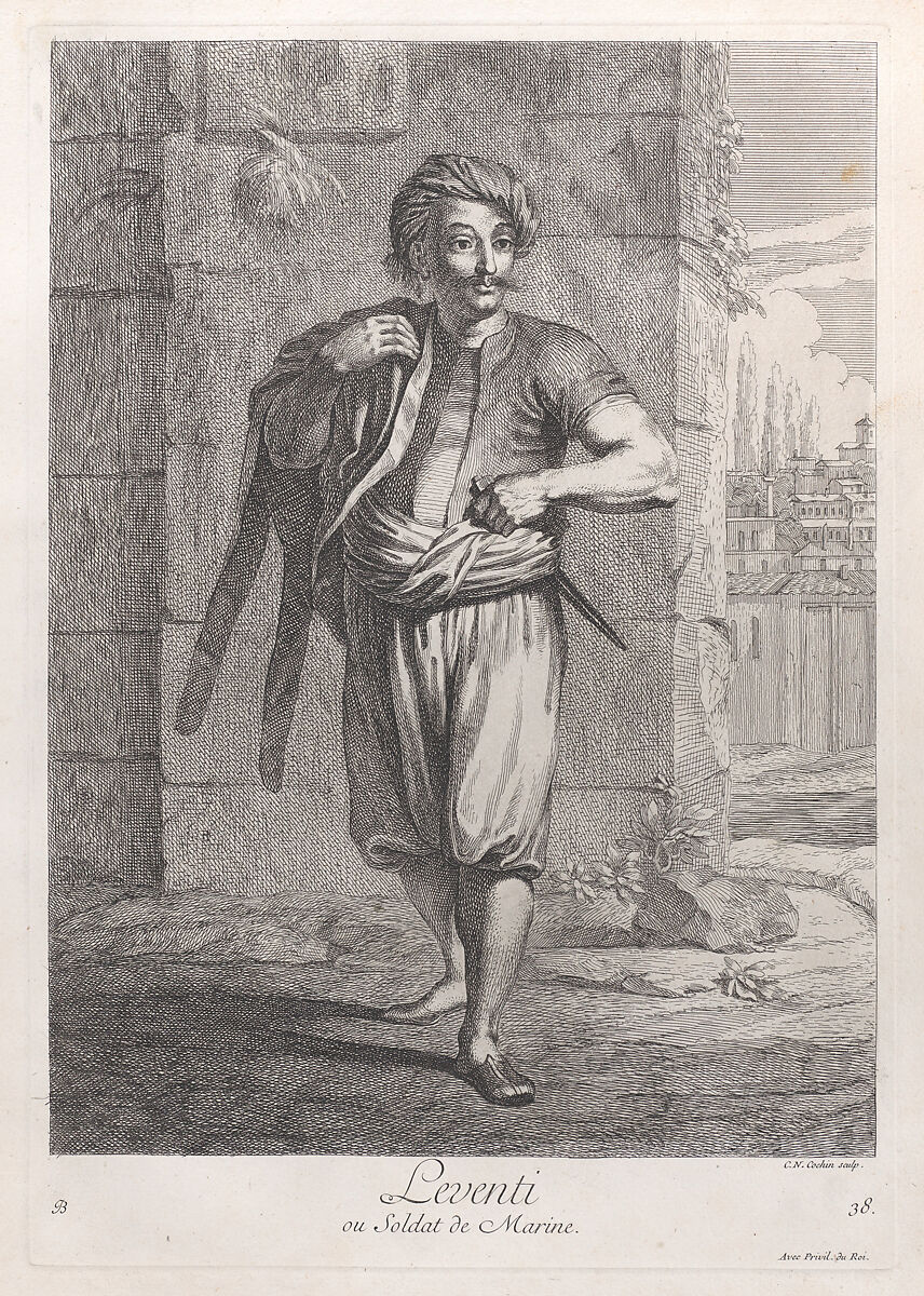 Leventi, ou Soldat de Marine, plate 38 from "Recueil de cent estampes représentent differentes nations du Levant", After Jean Baptiste Vanmour (French, Valenciennes 1671–1737 Istanbul (Constantinople)), Etching and engraving 