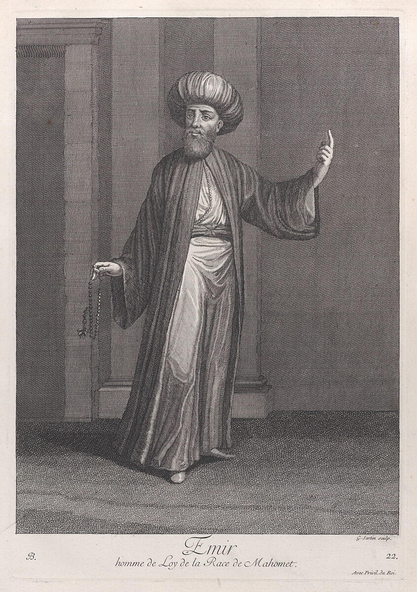 Emir, homme de Loy de la Race de Mahomet, plate 22 from "Recueil de cent estampes représentent differentes nations du Levant", After Jean Baptiste Vanmour (French, Valenciennes 1671–1737 Istanbul (Constantinople)), Etching and engraving 