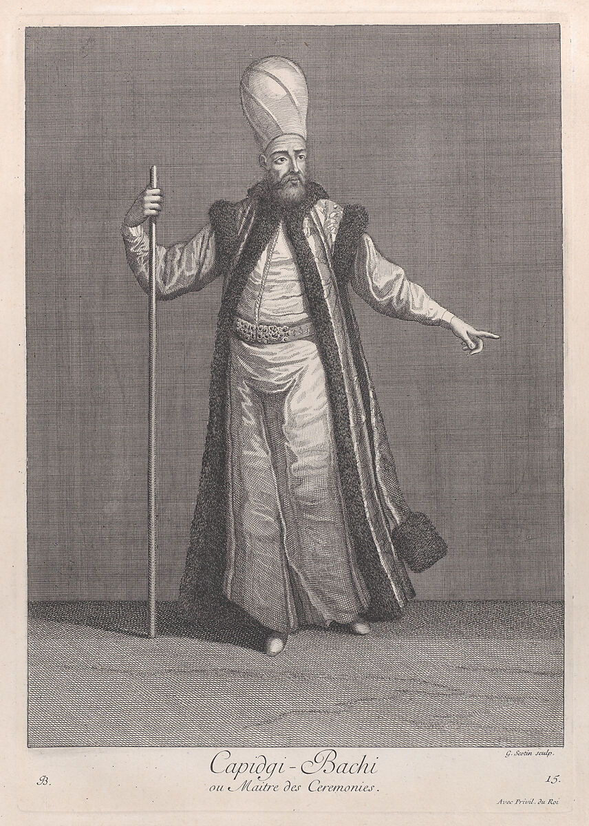 Capidgi-Bachi, ou Maitre des Ceremonies, plate 15 from "Recueil de cent estampes représentent differentes nations du Levant", After Jean Baptiste Vanmour (French, Valenciennes 1671–1737 Istanbul (Constantinople)), Etching and engraving 