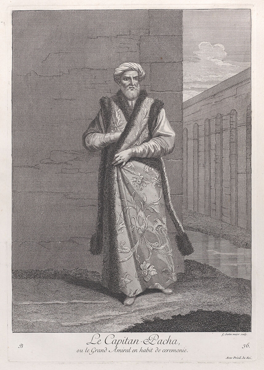 Le Capitan-Pacha, ou le Grand Amiral en habit de ceremonie, plate 36 from "Recueil de cent estampes représentent differentes nations du Levant", After Jean Baptiste Vanmour (French, Valenciennes 1671–1737 Istanbul (Constantinople)), Etching and engraving 