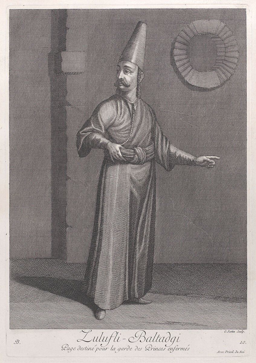 Zulufli-Baltadgi, Page destiné pour la garde des Princes enfermés, plate 10 from "Recueil de cent estampes représentent differentes nations du Levant", After Jean Baptiste Vanmour (French, Valenciennes 1671–1737 Istanbul (Constantinople)), Etching and engraving 